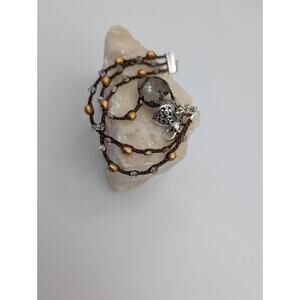 Brighton Multi-Strand Beaded Heart Charm Bracelet 6.5 Inches Brown